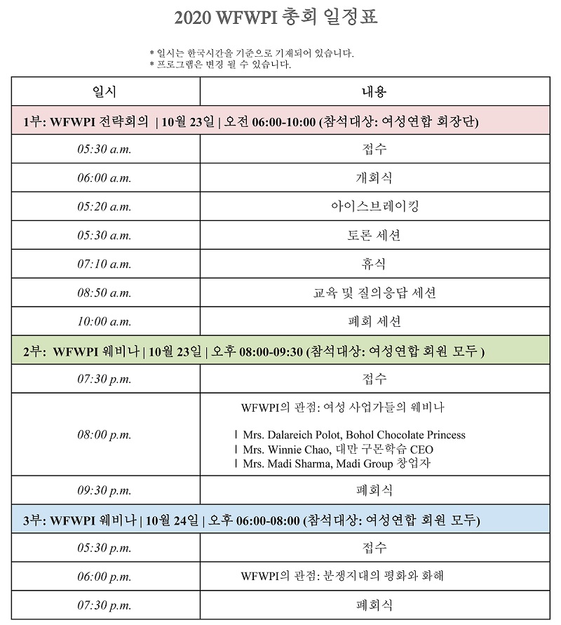 2020 WFWPI 총회에 대한 안내